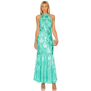 Saylor Everleigh Dress Women's Size M Seafoam Floral Print Satin Jacquard Midi